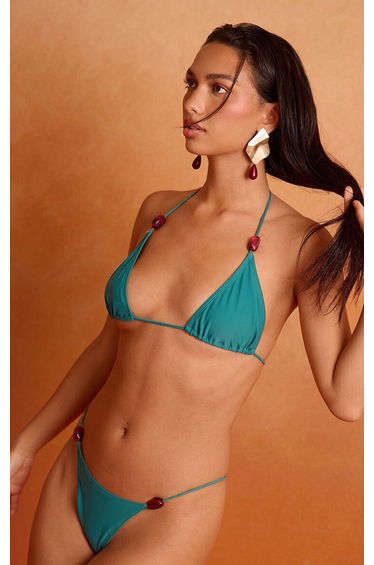 Teal Bead Trim Tanga Bikini Bottoms