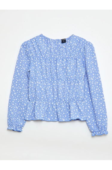 Crepe Knit Patterned Blouse BLUE