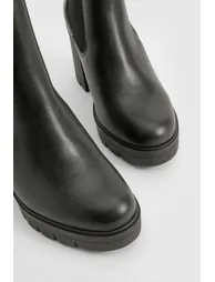 Wide Fit Textured Chunky Heeled Chelsea Boot - black - 3