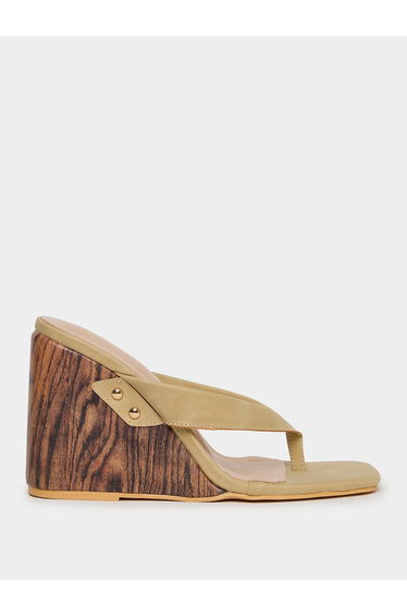 Beige Wedge Heel Thong Sandals