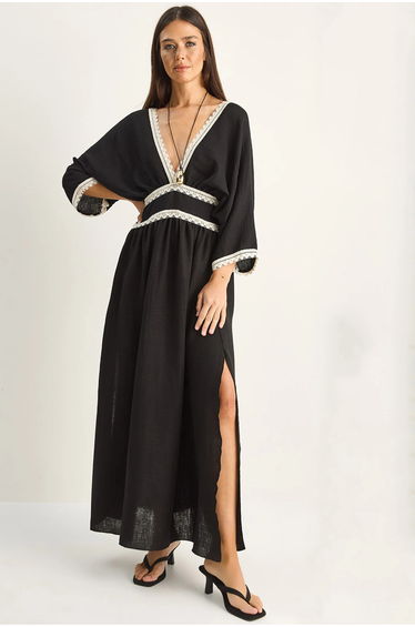 LUCCI Cotton Muslin Maxi Dress With Lace