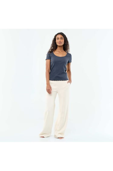 Solid Ribbed Knit Short-Sleeve T-Shirt BLUE