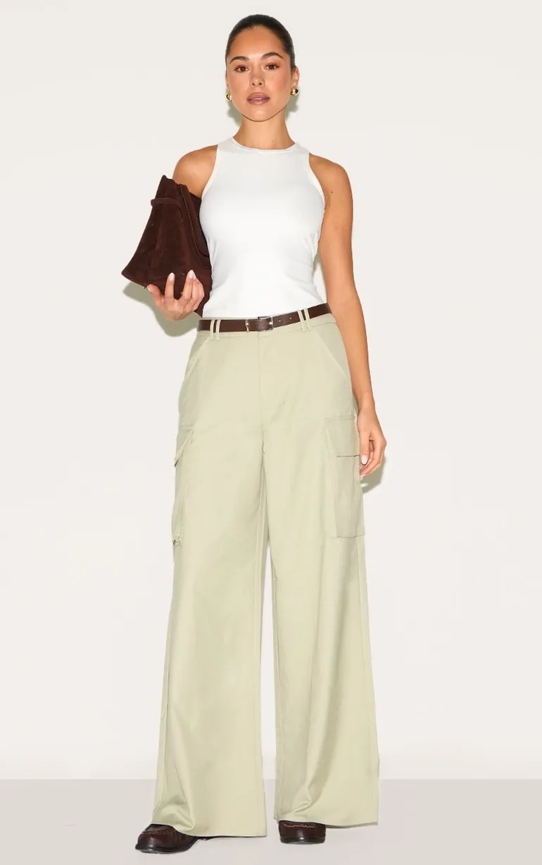 Sage Woven Pocket Detail Straight Leg Trouser