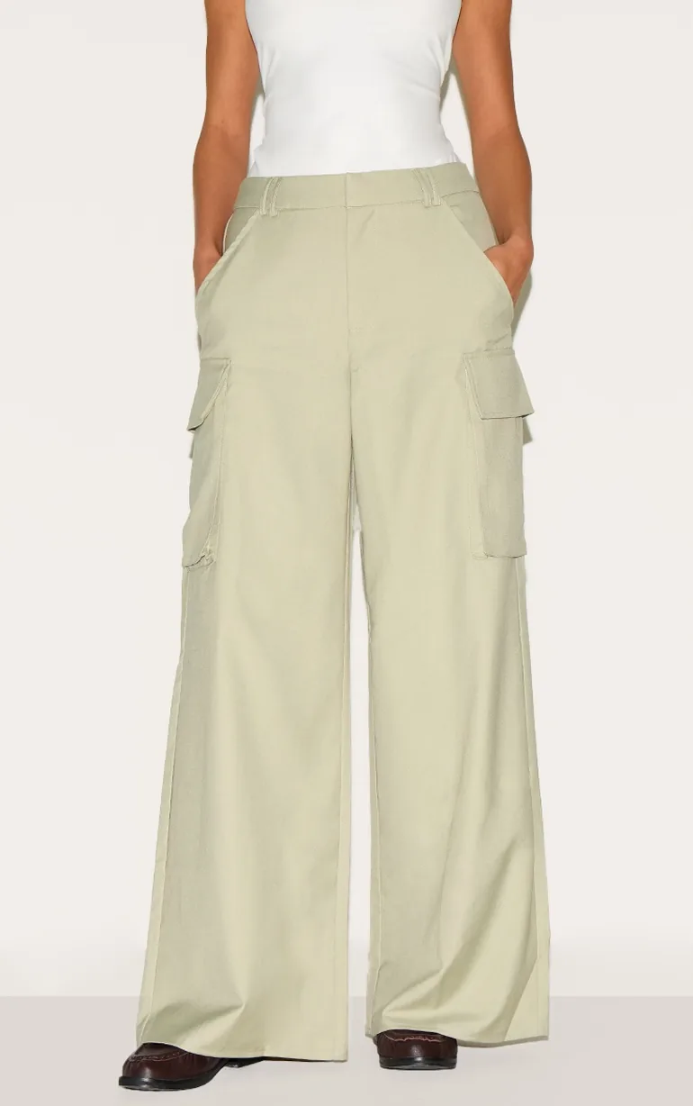 Sage Woven Pocket Detail Straight Leg Trouser - 1