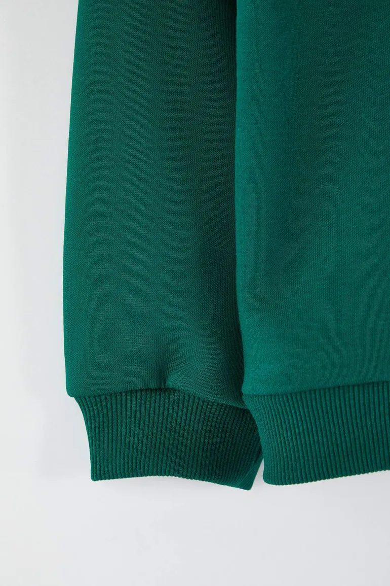Emerald green plain knitted sweatshirt - 1