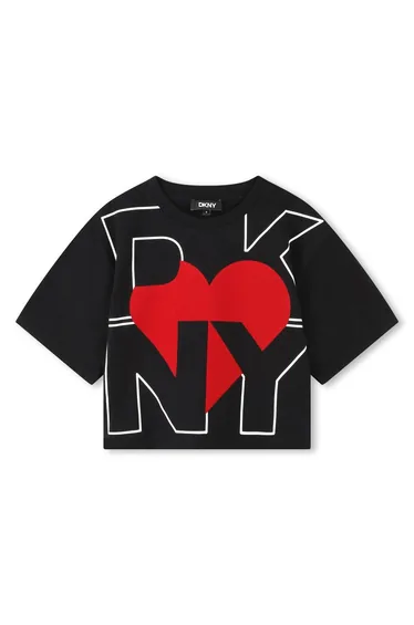 بلوزة بطبعة قلب بشعار لون أسود 