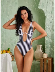 Simeon Stripe Cutout One Piece Swimsuit - 1