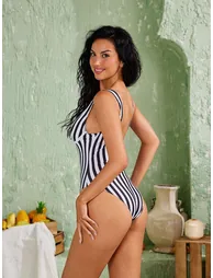 Simeon Stripe Cutout One Piece Swimsuit - 4