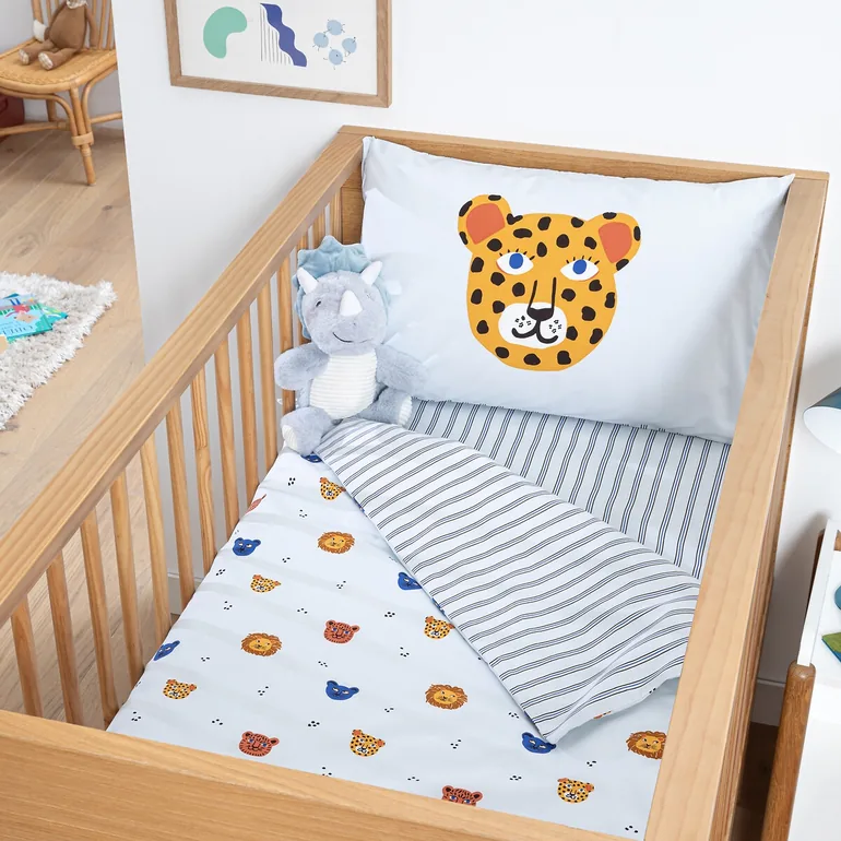 Petite Savane Baby's Flat Sheet in Cotton Percale with 17cm Flap and Animal Print - 1