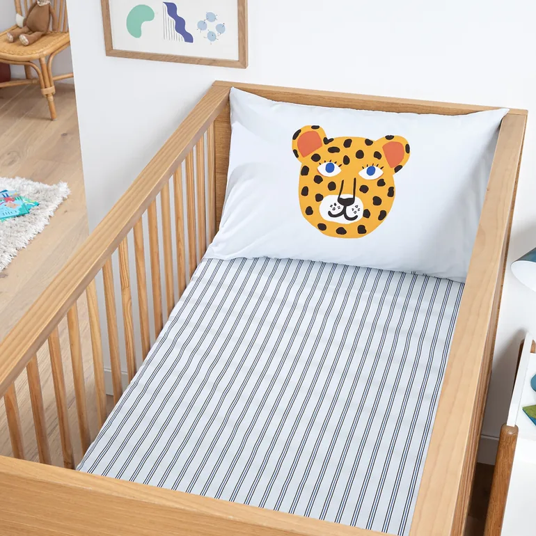 Petite Savane Baby's Flat Sheet in Cotton Percale with 17cm Flap and Animal Print