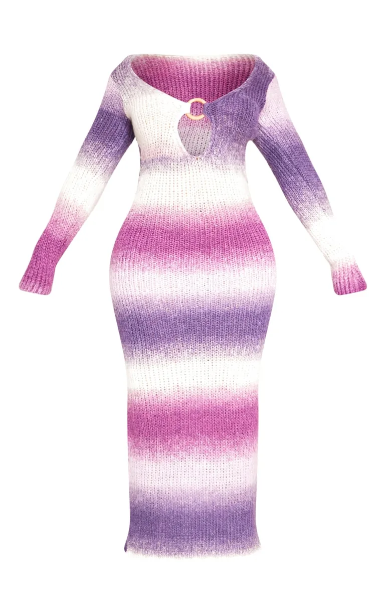 Purple Bodycon Maxi Jumper Dress with Long Sleeve - 4