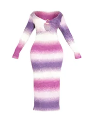 Purple Bodycon Maxi Jumper Dress with Long Sleeve - 4