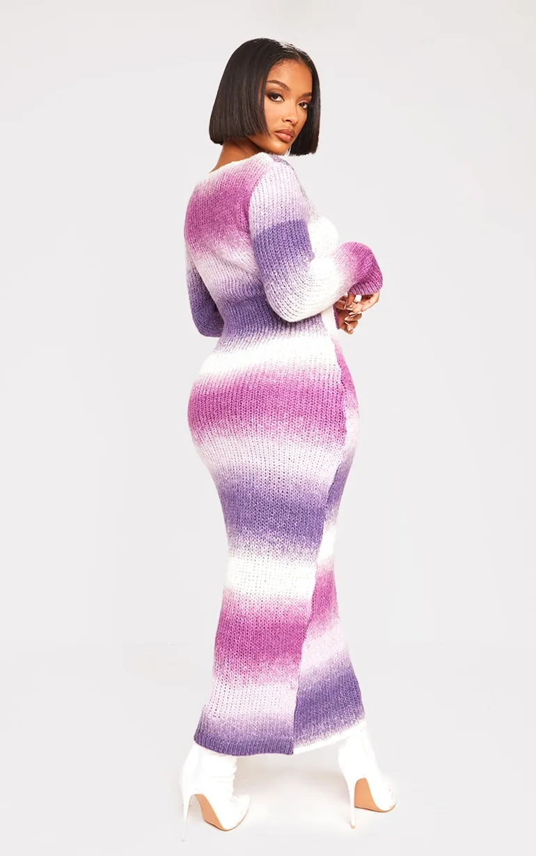 Purple Bodycon Maxi Jumper Dress with Long Sleeve - 2