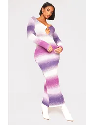 Purple Bodycon Maxi Jumper Dress with Long Sleeve - 1