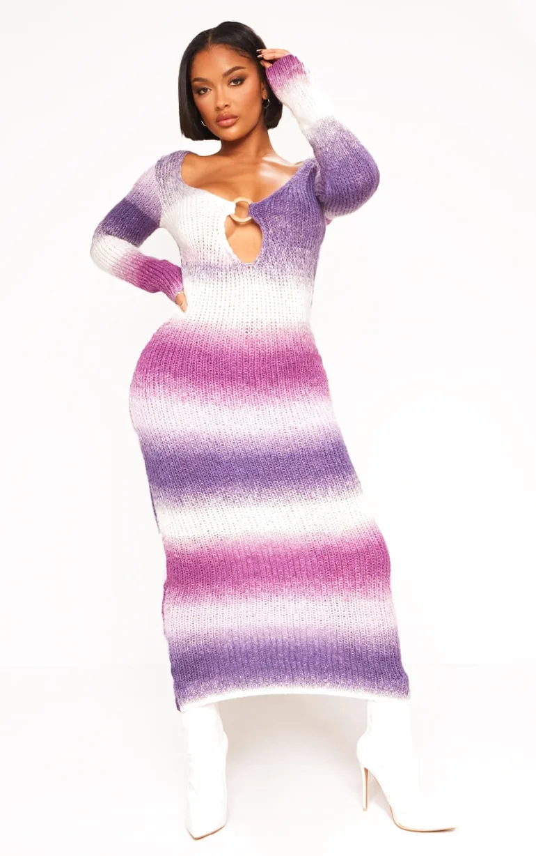 Purple Bodycon Maxi Jumper Dress with Long Sleeve