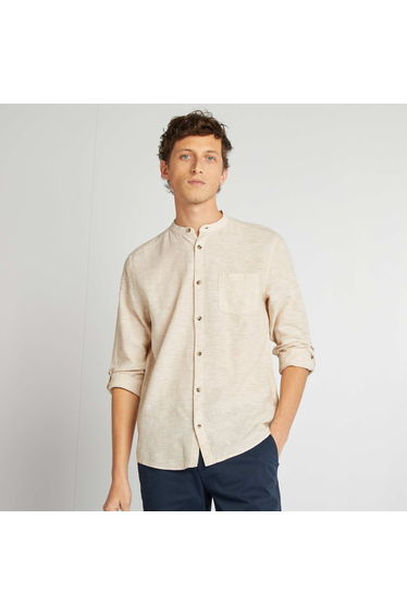 Mandarin collar shirt with linen BEIGE