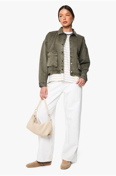 Button Detail Washed Jacket - khaki
