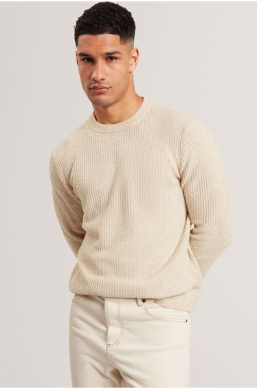 Leocadi Ls Herringbone Placement Stitch Jumper Natural