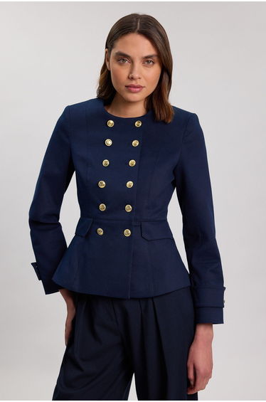 Cotton Tailored Button Detail Peplum Blazer