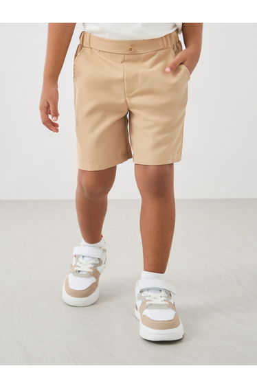 Boys Solid Twill Shorts with Partially Elasticated Waistband