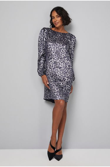 Leopard Metallic Cowl Shift Dress
