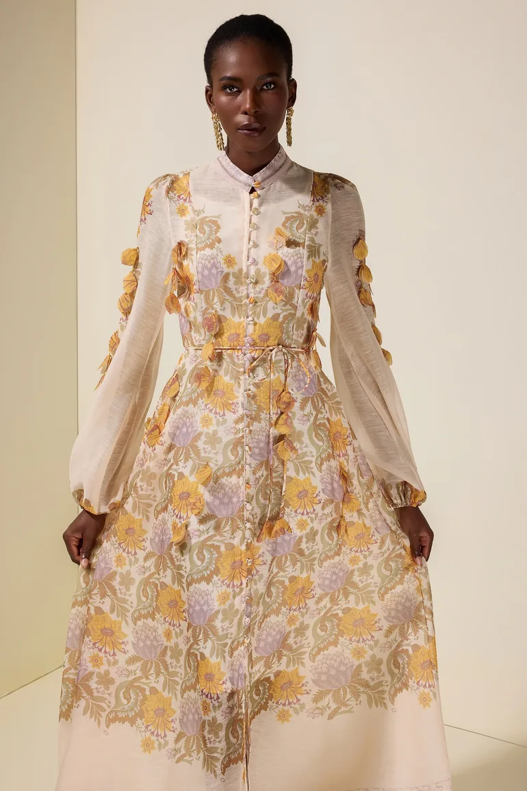 Floral Beaded Single Breasted Maxi Dress - 2