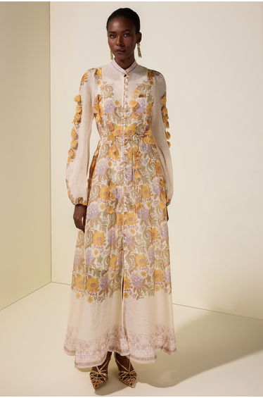 Floral Beaded Single Breasted Maxi Dress