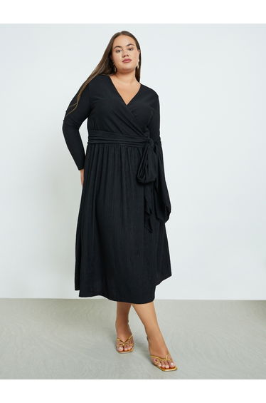 Plus Size Black Midi Wrap Dress