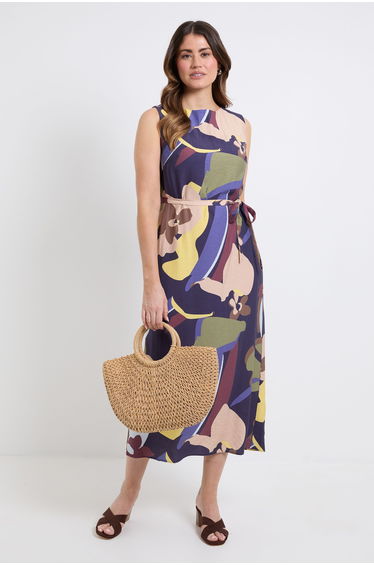 Abstract Belted Maxi Dress