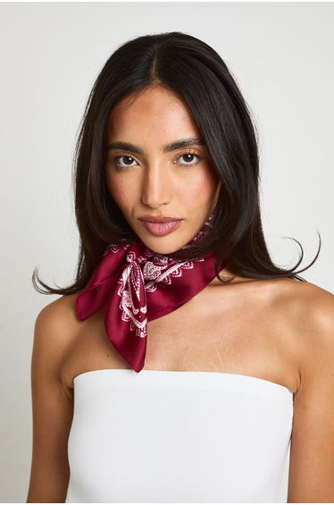 Paisley Print Satin Neckerchief - burgundy