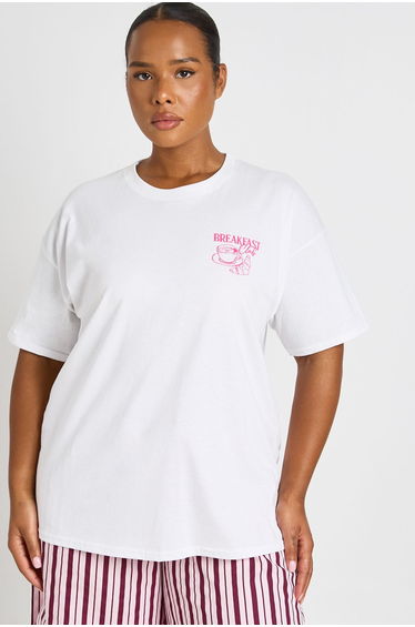 Plus Breakfast Printed T Shirt - white