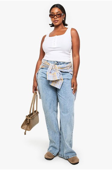 PLUS POPPER DETAIL SCOOP NECK VEST TOP - white