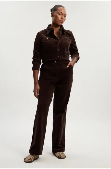 بنطلون جينز إستريتش بحافة واسعة - للمقاسات الكبيرة