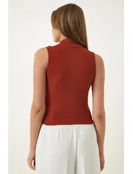 Women's Tile Cream Turtleneck Sleeveless 2 Pack Knitted Blouse - 7