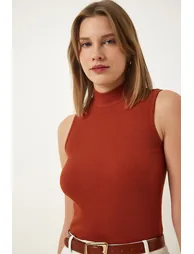 Women's Tile Cream Turtleneck Sleeveless 2 Pack Knitted Blouse - 2
