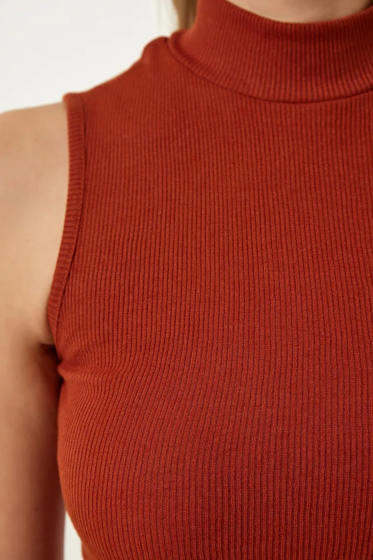 Women's Tile Cream Turtleneck Sleeveless 2 Pack Knitted Blouse - 3