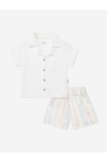 Tiffany Baby Boys Muslin Linen Shirt and Shorts Set in Ivory