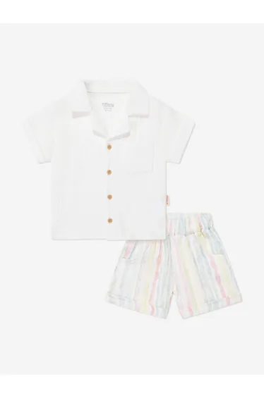 Tiffany Baby Boys Muslin Linen Shirt and Shorts Set in Ivory