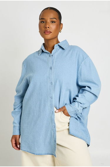 Plus Chambray Oversized Shirt - light wash