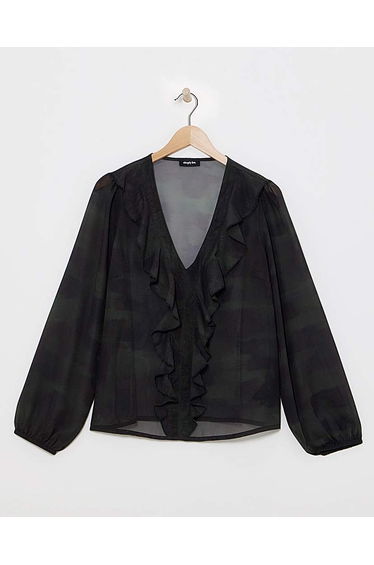 Georgette Sheer Ruffle Blouse