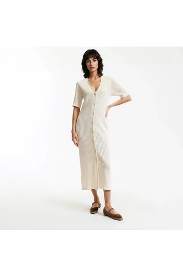 Pointelle Knit Short Sleeve Maxi Dress