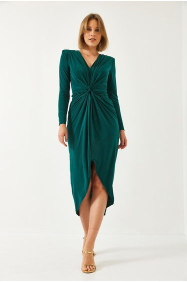 LUCCI V-Neck Ruched Midi Dress