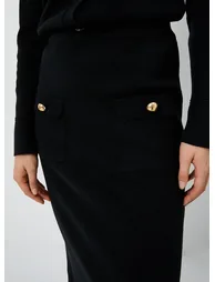 Medium Rise Pocket Detail Buttoned Midi Knitwear Skirt - 4