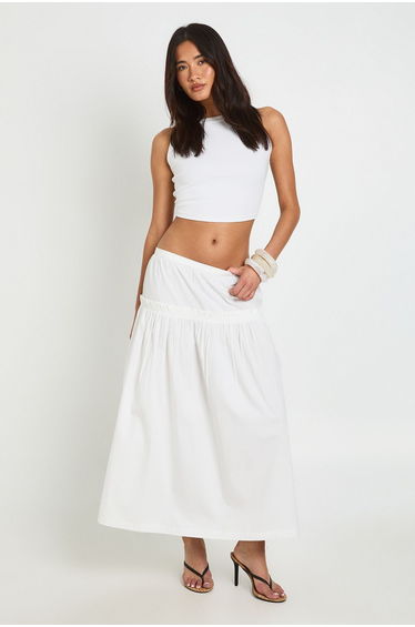Poplin Insert Midaxi Skirt - white