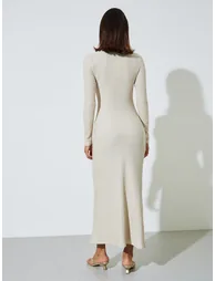 Off White Textured Long Sleeve Maxi Dress - 5