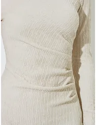 Off White Textured Long Sleeve Maxi Dress - 4
