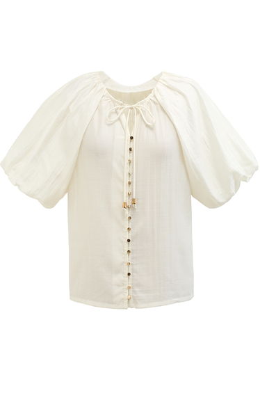 Button Down Bubble Sleeve Top in Ivory