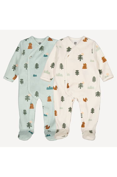 Pack of 2 Sleepsuits in Velour, Fir Tree/Bear Print