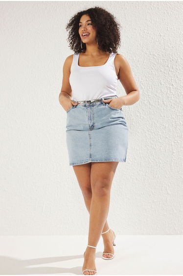 Light Blue Denim Plus Size Skirt