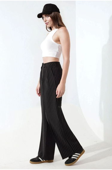 Striped Wide Leg Pleated Palazzo Pants